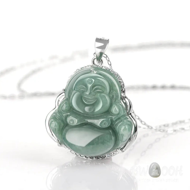 Buddha Stones Laughing Buddha Jade Abundance Necklace Titanium Steel Chain Pendant - BWOOOH - Jade (Prosperity ♥