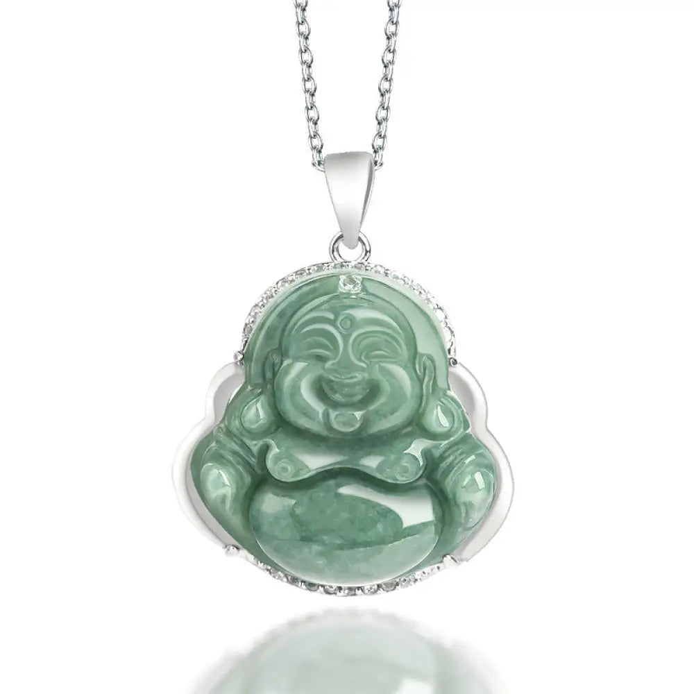 BWOOOH laughing Buddha jade abundance necklace titanium steel chain pendant