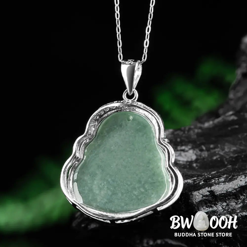 Buddha Stones Laughing Buddha Jade Abundance Necklace Titanium Steel Chain Pendant - BWOOOH - Jade (Prosperity ♥