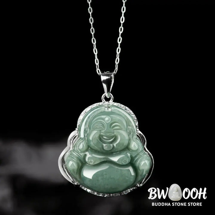 Buddha Stones Laughing Buddha Jade Abundance Necklace Titanium Steel Chain Pendant - BWOOOH - Jade (Prosperity ♥