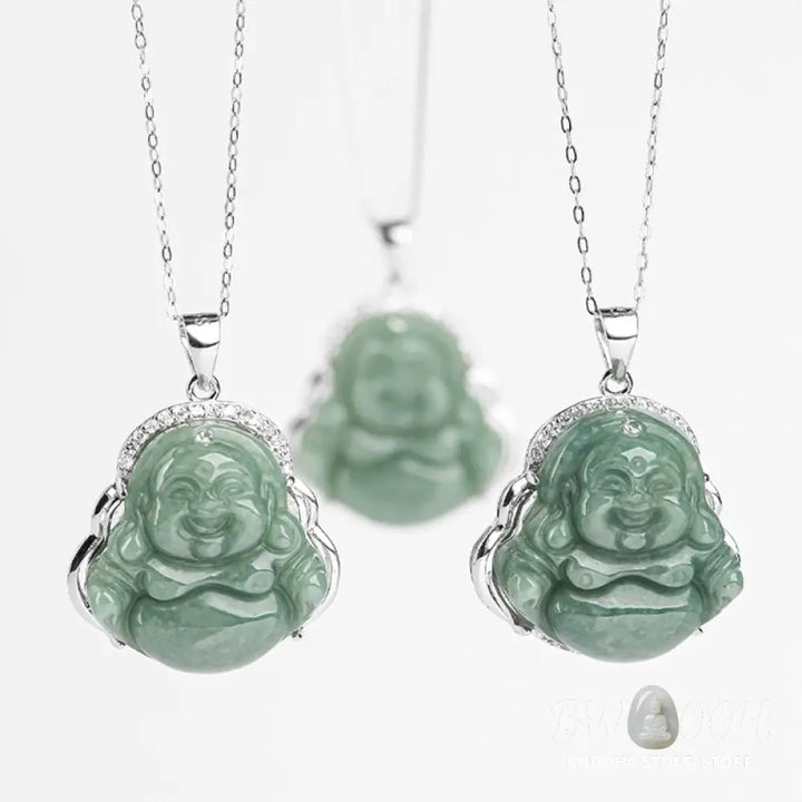 Buddha Stones Laughing Buddha Jade Abundance Necklace Titanium Steel Chain Pendant - BWOOOH - Jade (Prosperity ♥