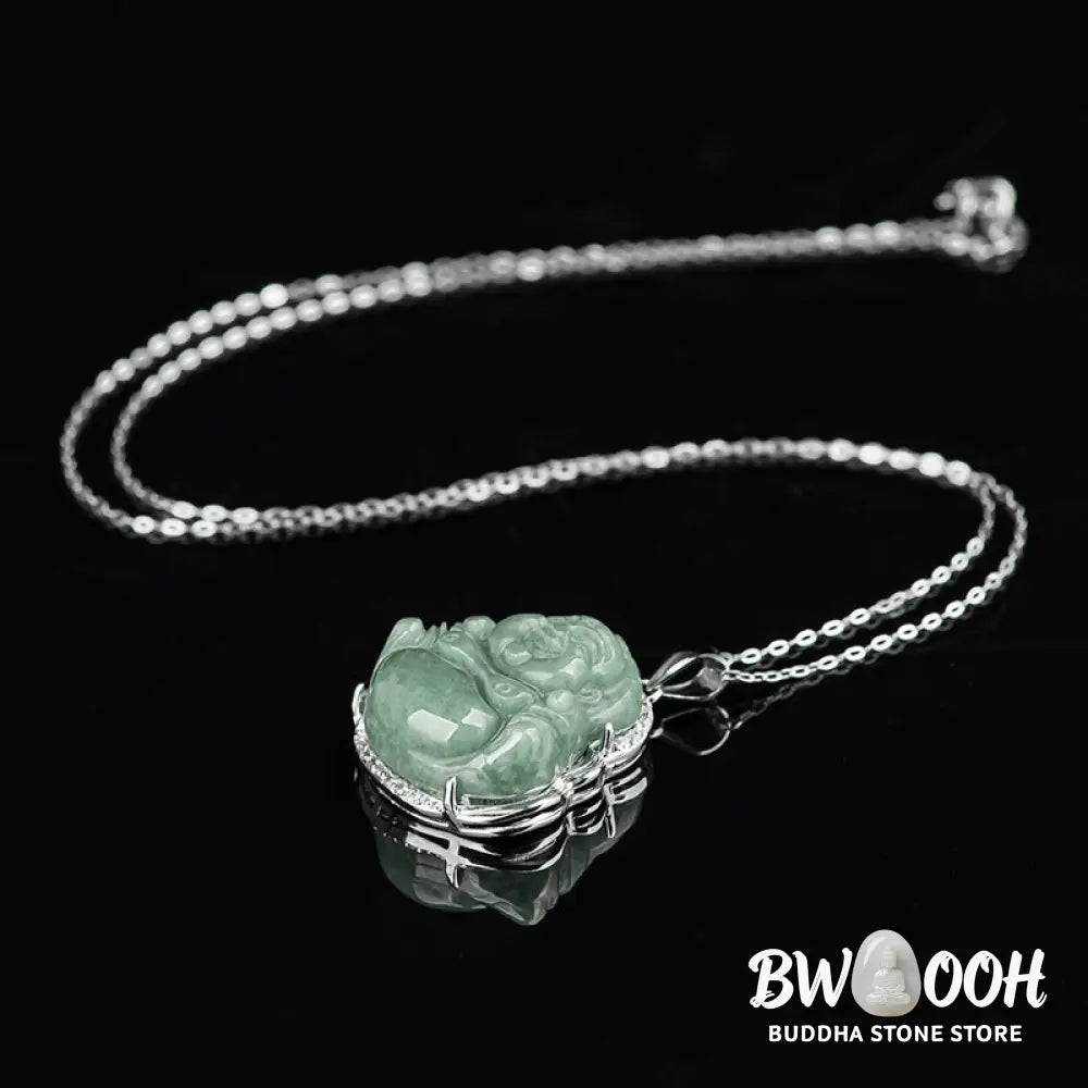 Buddha Stones Laughing Buddha Jade Abundance Necklace Titanium Steel Chain Pendant - BWOOOH - Jade (Prosperity ♥