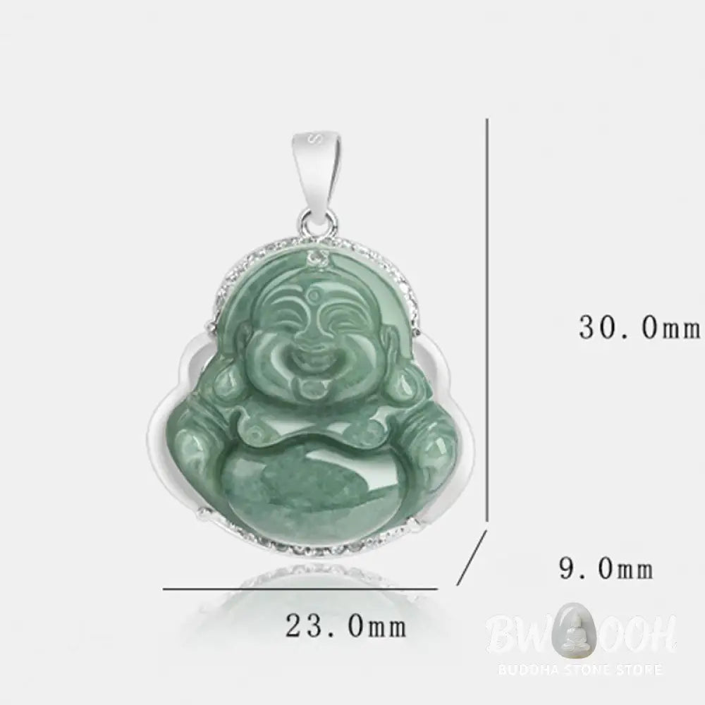 Buddha Stones Laughing Buddha Jade Abundance Necklace Titanium Steel Chain Pendant - BWOOOH - Jade (Prosperity ♥
