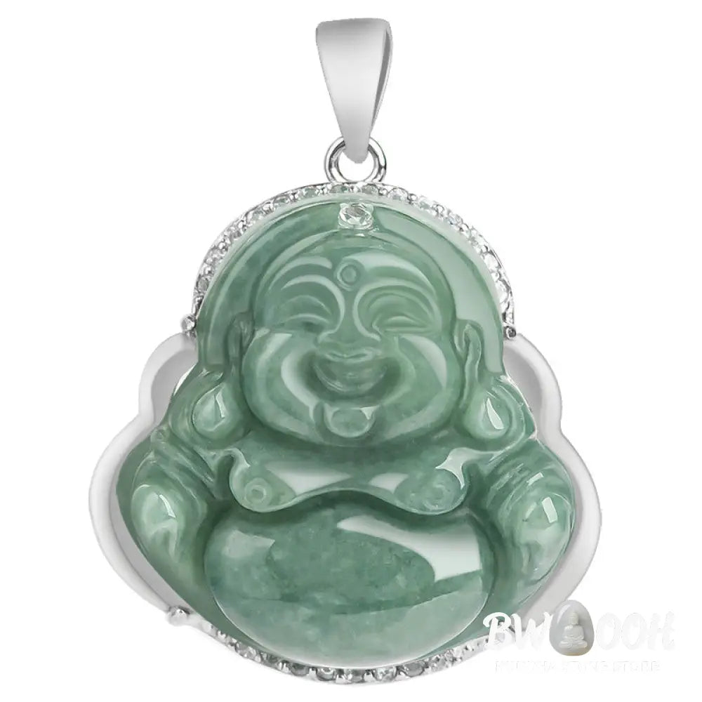 Buddha Stones Laughing Buddha Jade Abundance Necklace Titanium Steel Chain Pendant - BWOOOH - Jade (Prosperity ♥