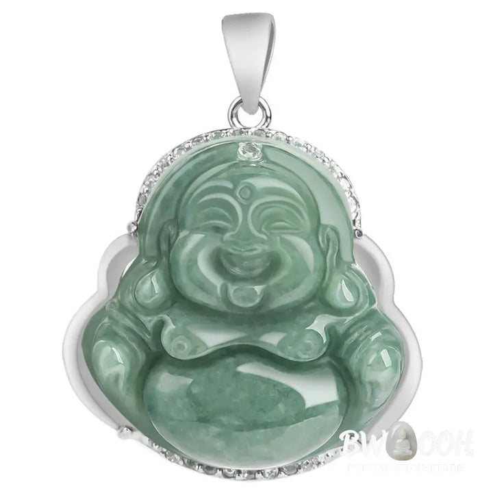 Buddha Stones Laughing Buddha Jade Abundance Necklace Titanium Steel Chain Pendant - BWOOOH - Jade (Prosperity ♥