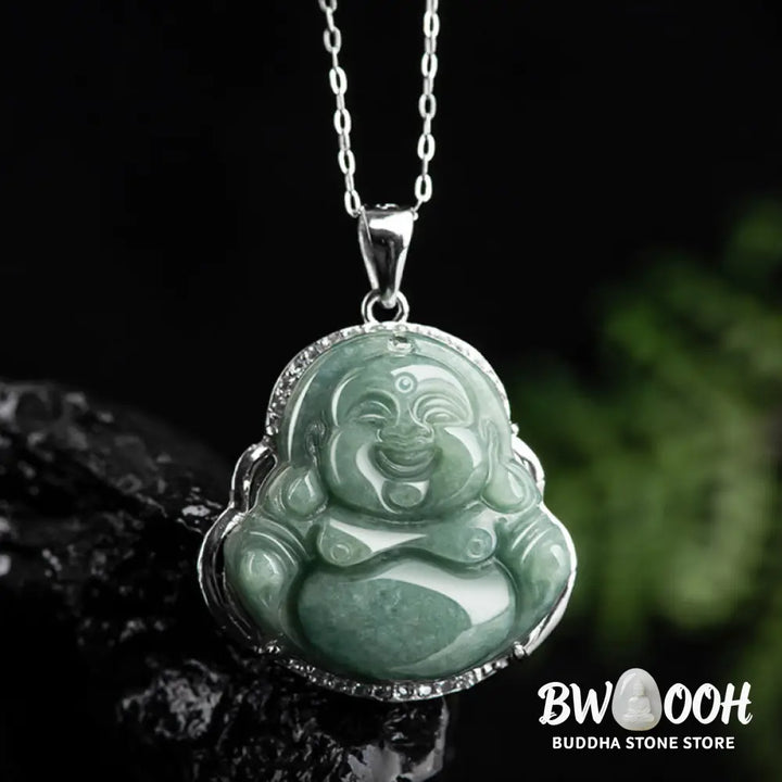 Buddha Stones Laughing Buddha Jade Abundance Necklace Titanium Steel Chain Pendant - BWOOOH - Jade (Prosperity ♥