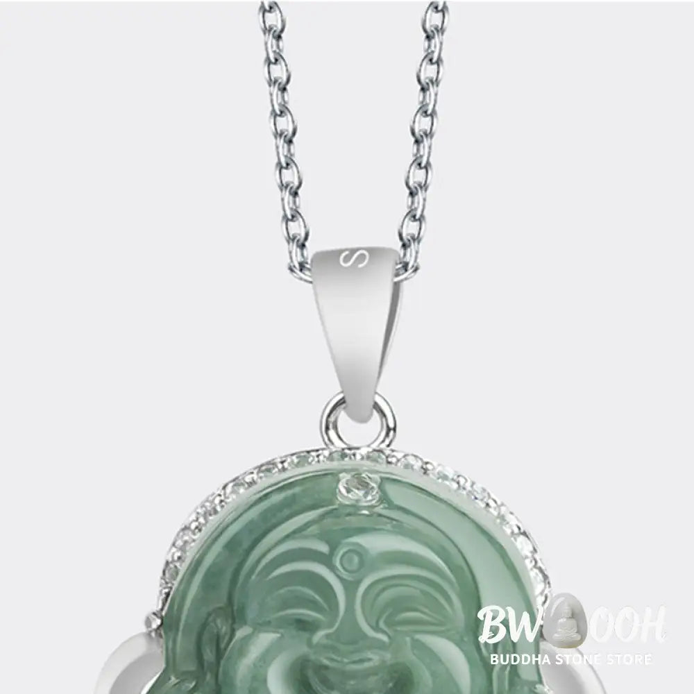 Buddha Stones Laughing Buddha Jade Abundance Necklace Titanium Steel Chain Pendant - BWOOOH - Jade (Prosperity ♥