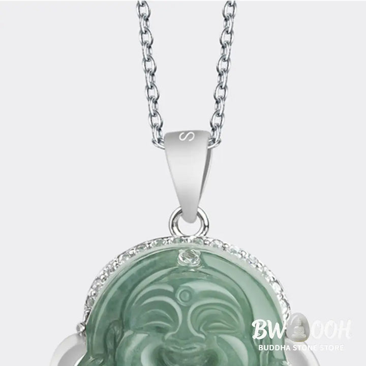 Buddha Stones Laughing Buddha Jade Abundance Necklace Titanium Steel Chain Pendant - BWOOOH - Jade (Prosperity ♥