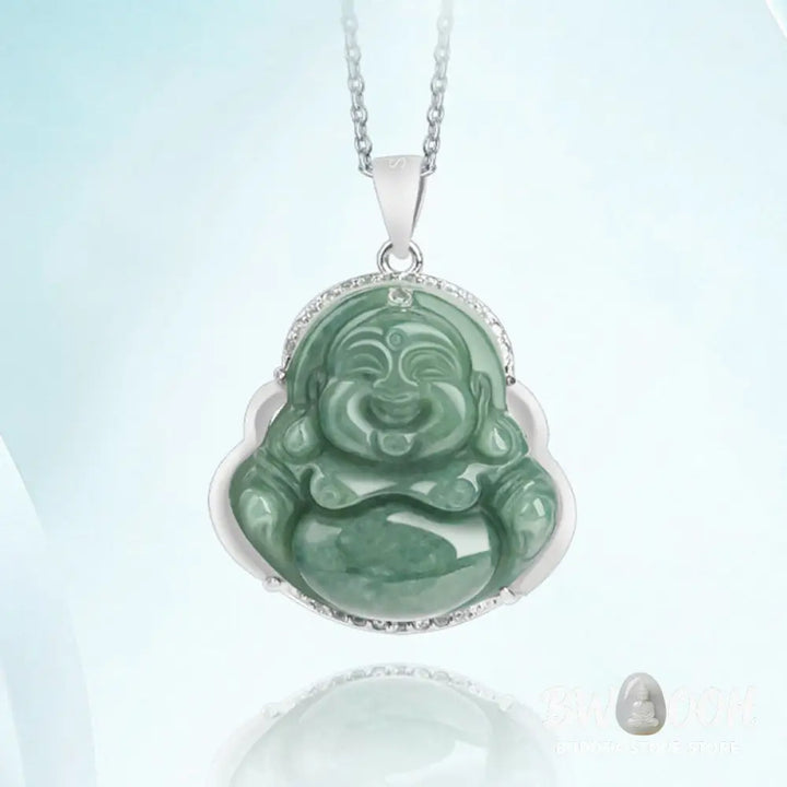Buddha Stones Laughing Buddha Jade Abundance Necklace Titanium Steel Chain Pendant - BWOOOH - Jade (Prosperity ♥