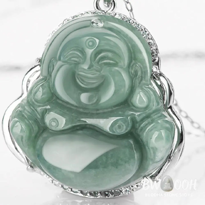 Buddha Stones Laughing Buddha Jade Abundance Necklace Titanium Steel Chain Pendant - BWOOOH - Jade (Prosperity ♥