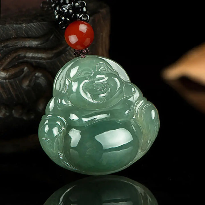 BWOOOH Laughing Buddha jade abundance string necklace pendant