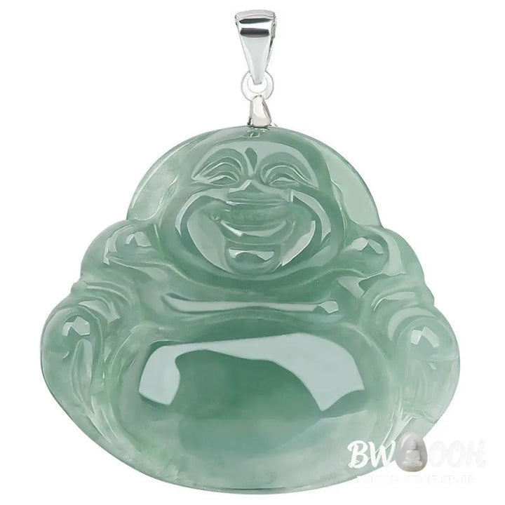 Buddha Stones Laughing Buddha Jade Protection Calm Titanium Steel Chain Necklace Pendant - BWOOOH - Jade - Necklaces &amp;