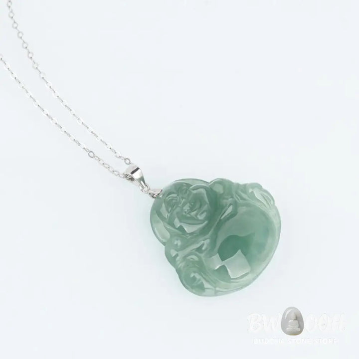 Buddha Stones Laughing Buddha Jade Protection Calm Titanium Steel Chain Necklace Pendant - BWOOOH - Jade - Necklaces &amp;