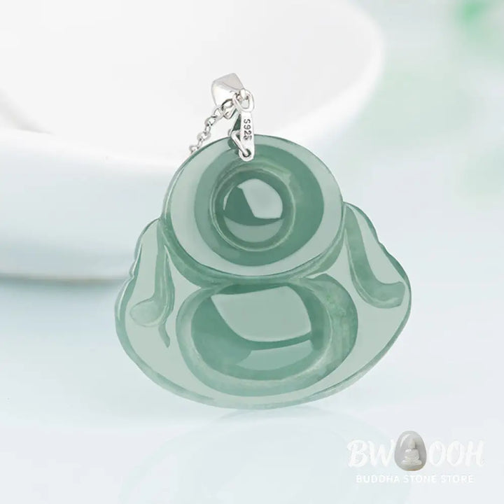 Buddha Stones Laughing Buddha Jade Protection Calm Titanium Steel Chain Necklace Pendant - BWOOOH - Jade - Necklaces &amp;
