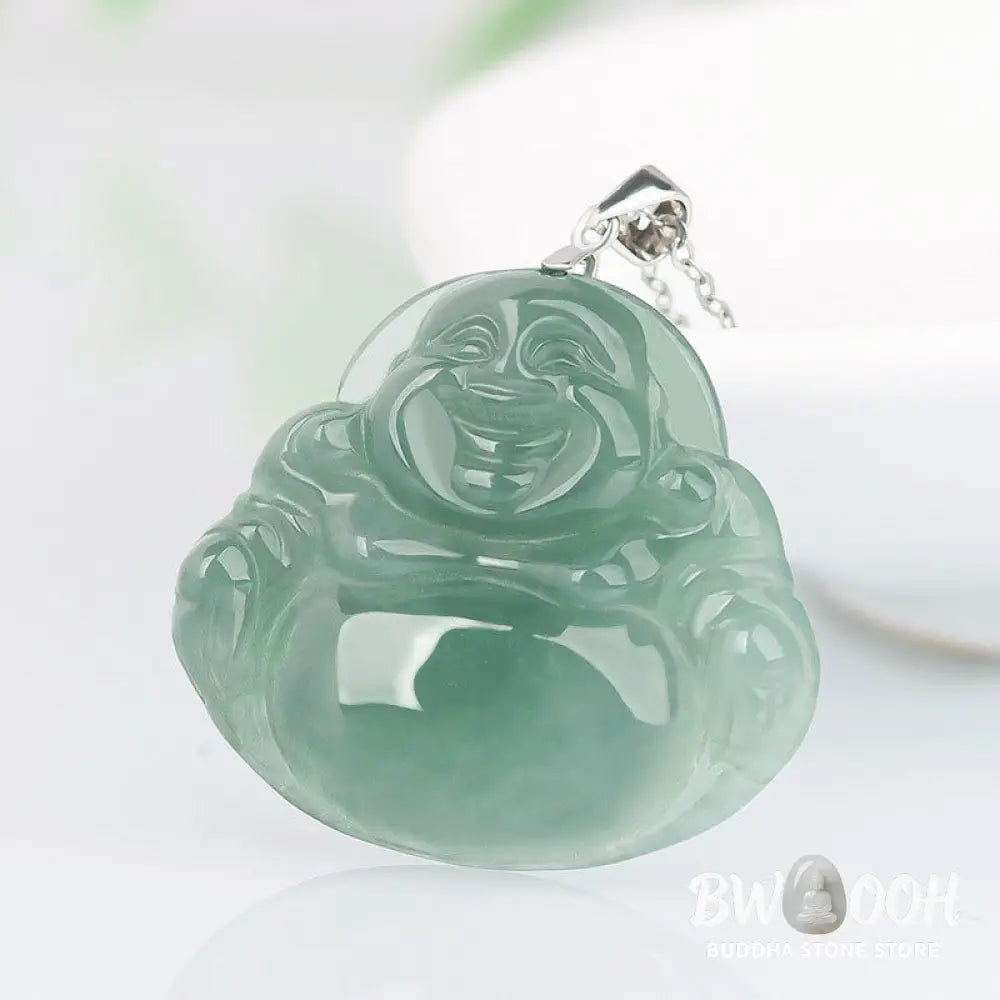 Buddha Stones Laughing Buddha Jade Protection Calm Titanium Steel Chain Necklace Pendant - BWOOOH - Jade - Necklaces &