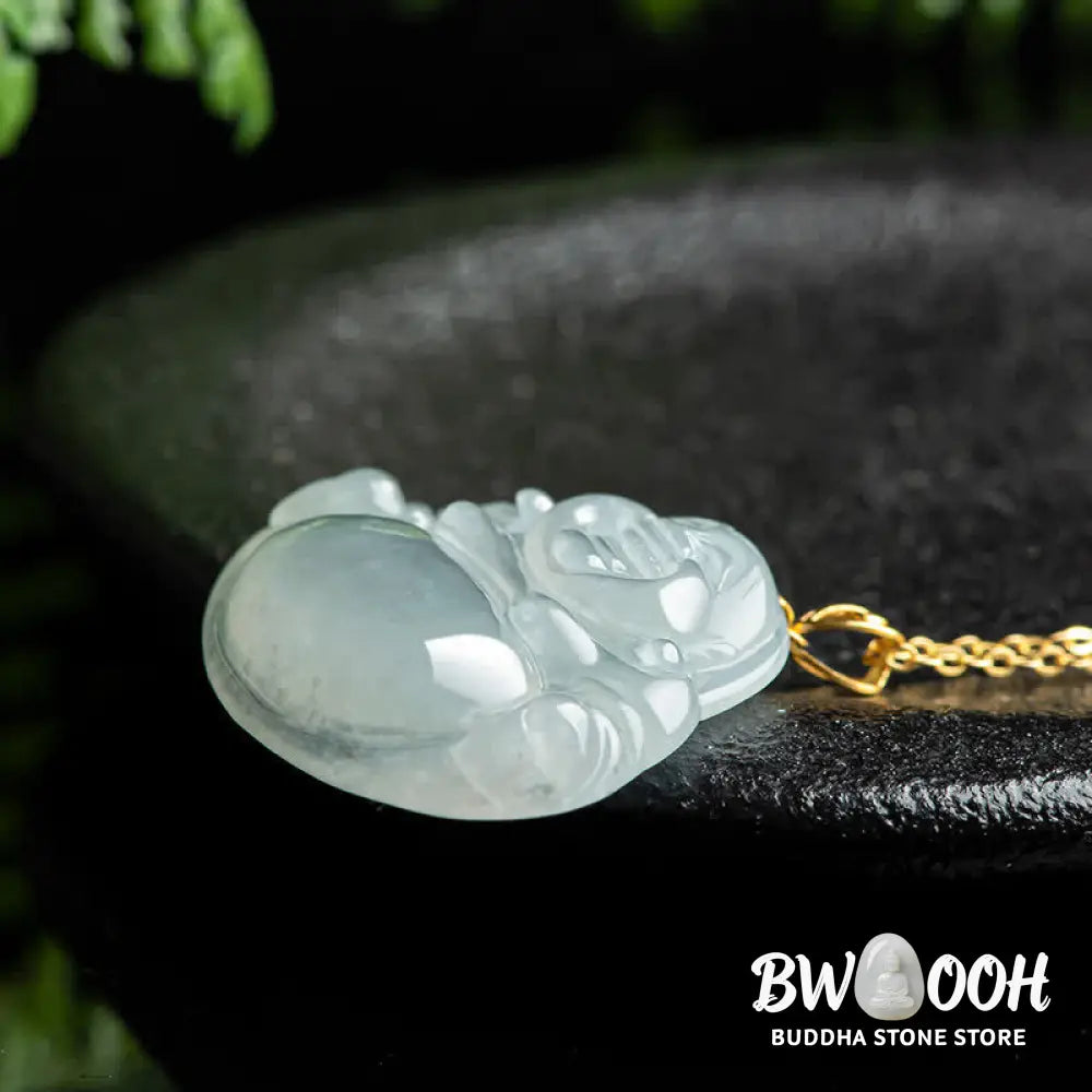 Buddha Stones Laughing Buddha Natural Jade Abundance Titanium Steel Chain Necklace Pendant - BWOOOH - Jade - Necklaces