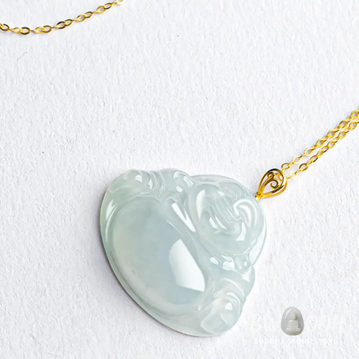 Buddha Stones Laughing Buddha Natural Jade Abundance Titanium Steel Chain Necklace Pendant - BWOOOH - Jade - Necklaces