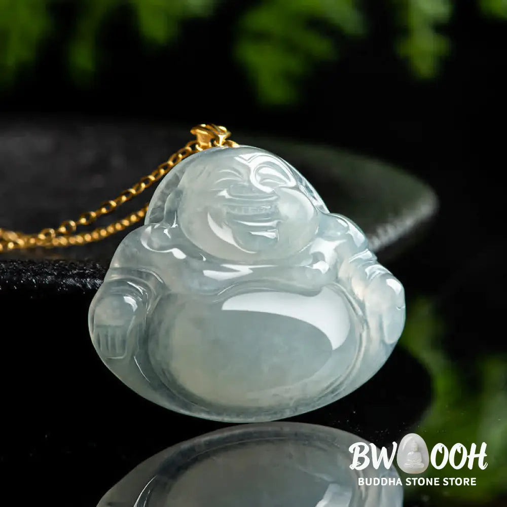 Buddha Stones Laughing Buddha Natural Jade Abundance Titanium Steel Chain Necklace Pendant - BWOOOH - Jade - Necklaces