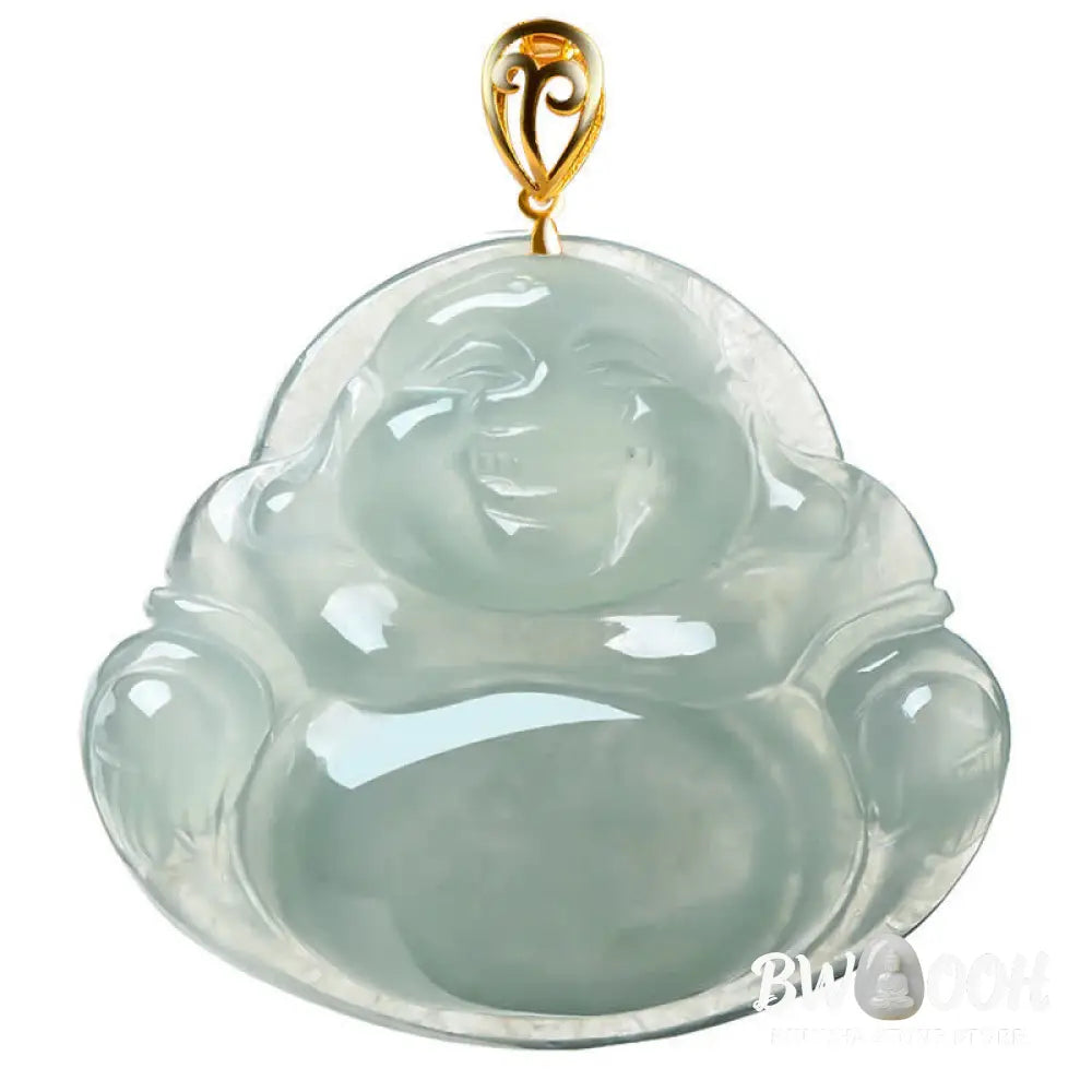 Buddha Stones Laughing Buddha Natural Jade Abundance Titanium Steel Chain Necklace Pendant - BWOOOH - Jade - Necklaces