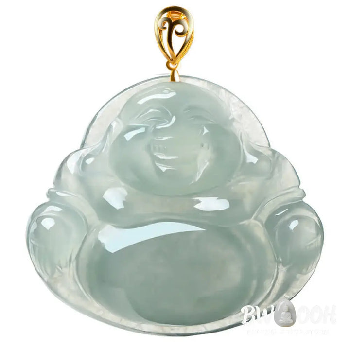 Buddha Stones Laughing Buddha Natural Jade Abundance Titanium Steel Chain Necklace Pendant - BWOOOH - Jade - Necklaces