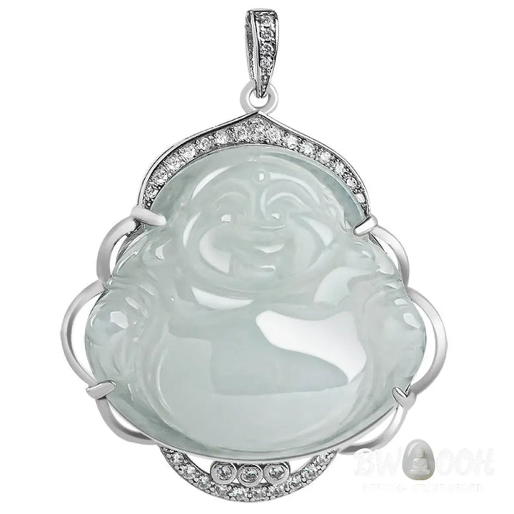 Buddha Stones Laughing Buddha Natural Jade Abundance Titanium Steel Chain Necklace Pendant - BWOOOH