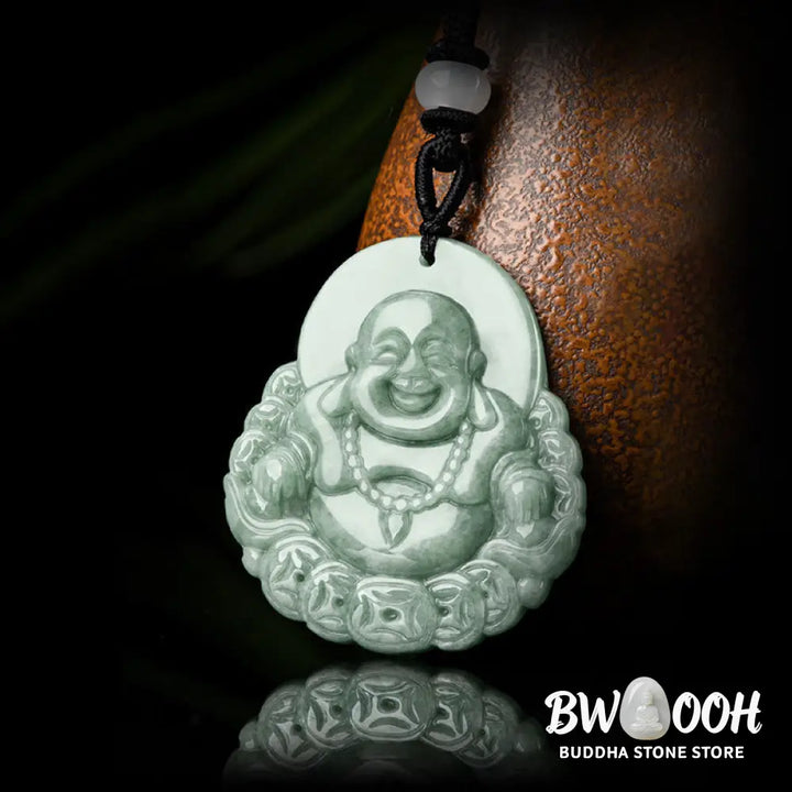 Buddha Stones Laughing Buddha Natural Jade Copper Coin Abundance Necklace Pendant - BWOOOH - Laughing