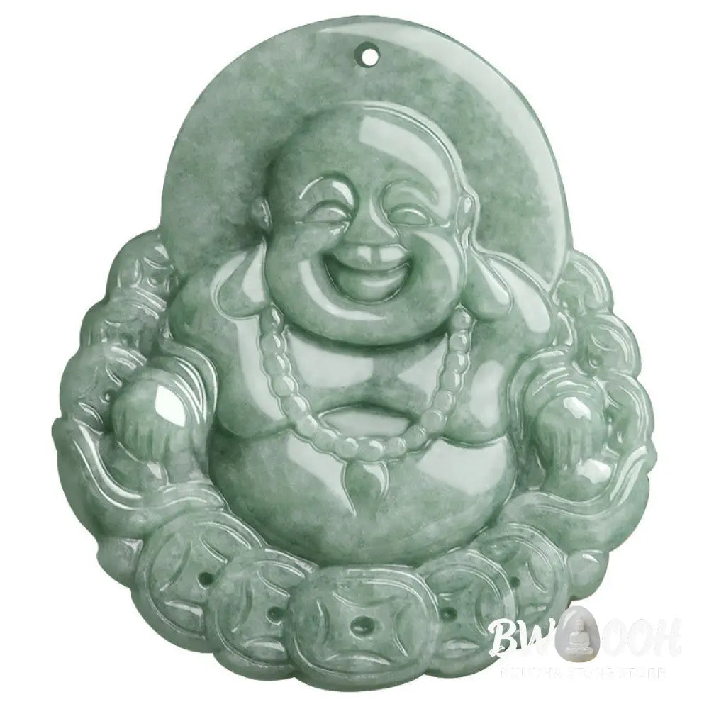 Buddha Stones Laughing Buddha Natural Jade Copper Coin Abundance Necklace Pendant - BWOOOH - Laughing
