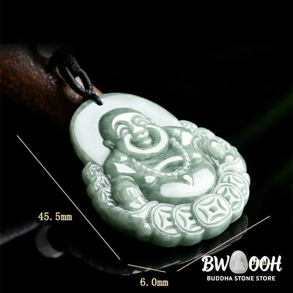 Buddha Stones Laughing Buddha Natural Jade Copper Coin Abundance Necklace Pendant - BWOOOH - Laughing