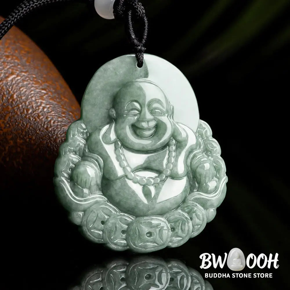 Buddha Stones Laughing Buddha Natural Jade Copper Coin Abundance Necklace Pendant - BWOOOH - Laughing