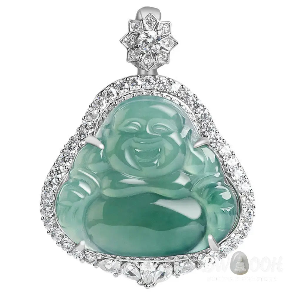 Buddha Stones Laughing Buddha Natural Jade Luck Abundance Titanium Steel Chain Necklace Pendant - BWOOOH - Laughing