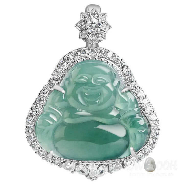 Buddha Stones Laughing Buddha Natural Jade Luck Abundance Titanium Steel Chain Necklace Pendant - BWOOOH - Laughing