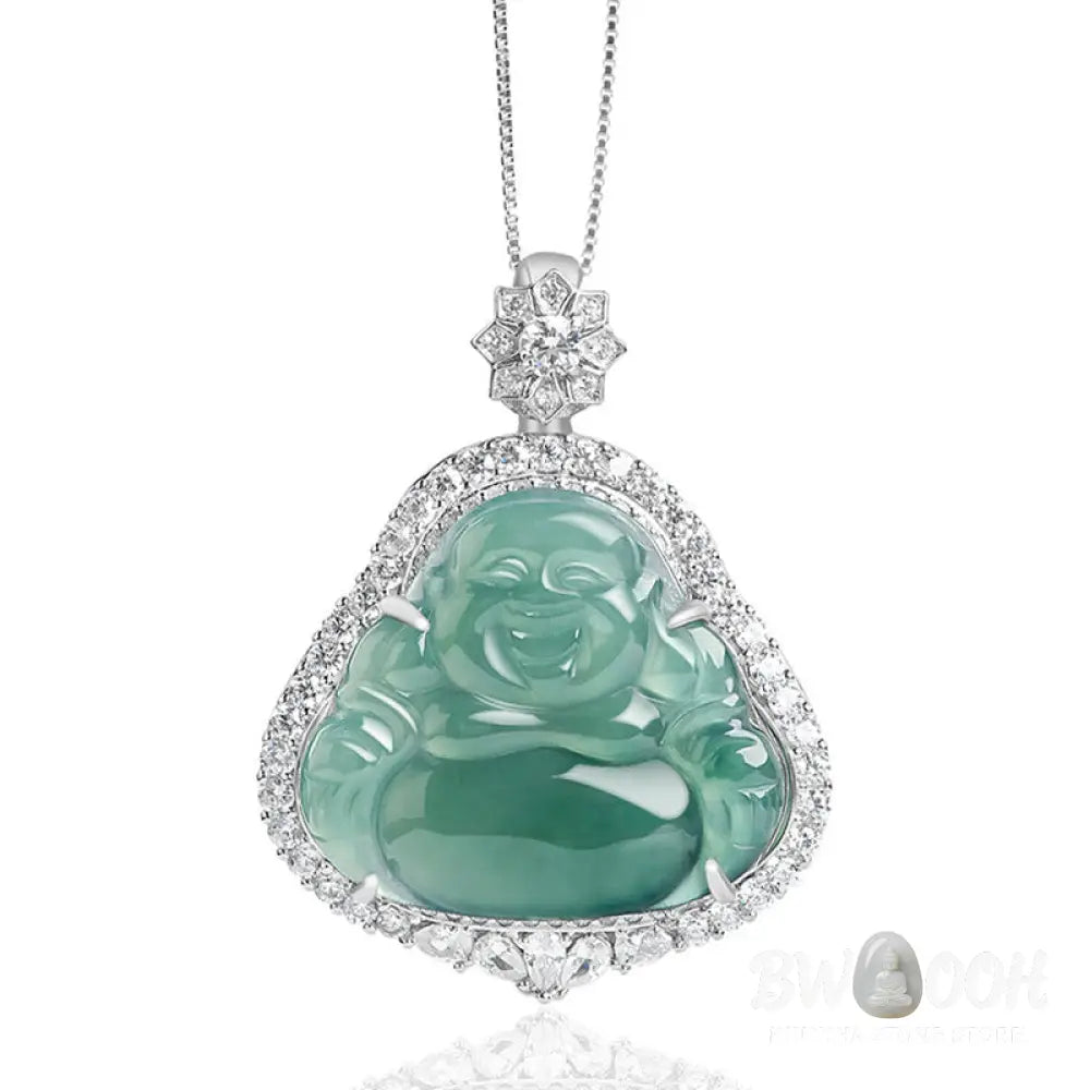 Buddha Stones Laughing Buddha Natural Jade Luck Abundance Titanium Steel Chain Necklace Pendant - BWOOOH - Laughing