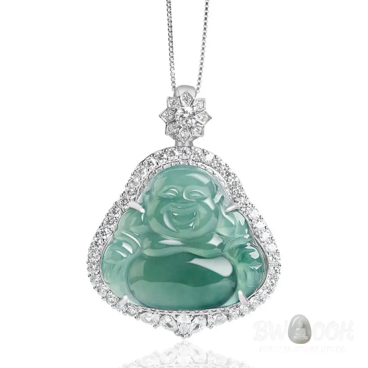 Buddha Stones Laughing Buddha Natural Jade Luck Abundance Titanium Steel Chain Necklace Pendant - BWOOOH - Laughing