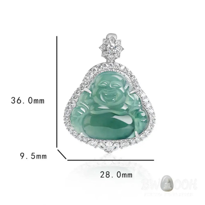 Buddha Stones Laughing Buddha Natural Jade Luck Abundance Titanium Steel Chain Necklace Pendant - BWOOOH - Laughing