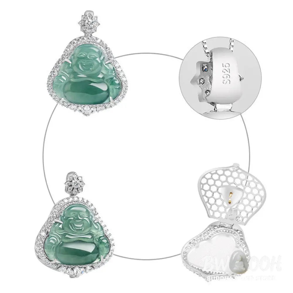 Buddha Stones Laughing Buddha Natural Jade Luck Abundance Titanium Steel Chain Necklace Pendant - BWOOOH - Laughing