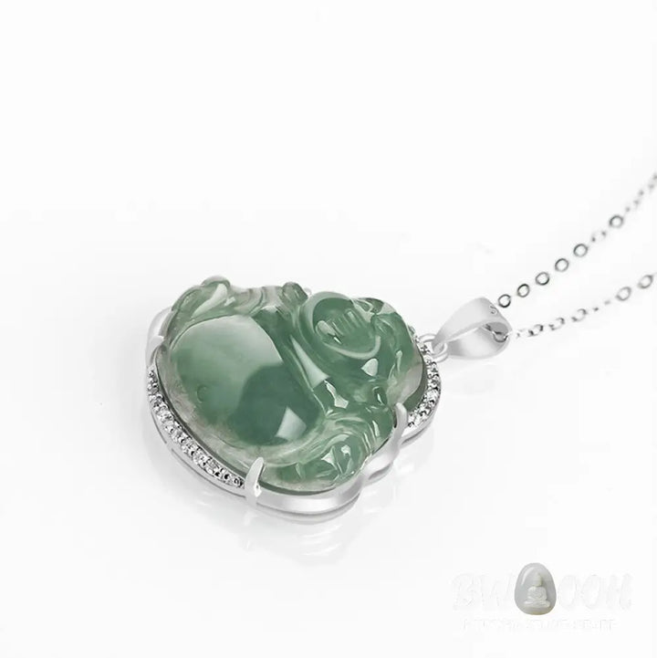 Buddha Stones Laughing Buddha Natural Jade Luck Prosperity Necklace Titanium Steel Chain Pendant - BWOOOH - Laughing