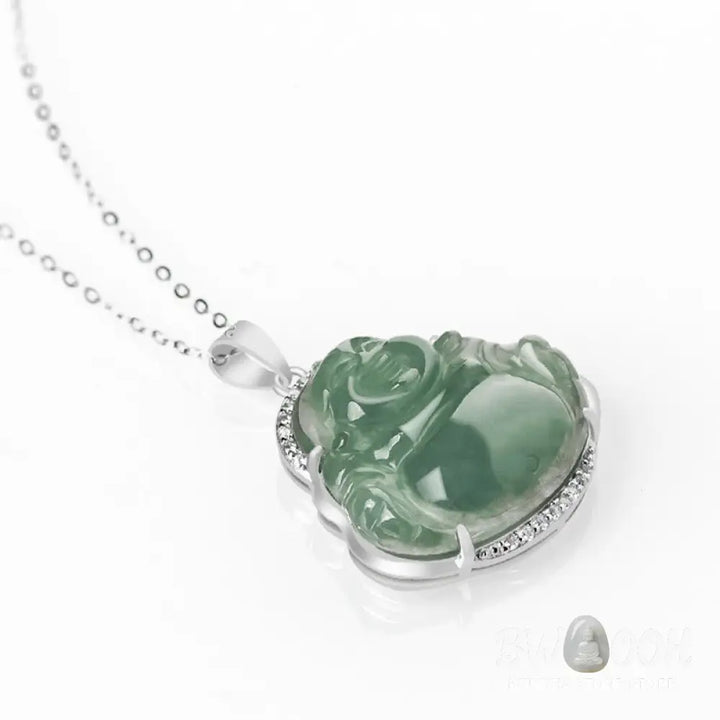 Buddha Stones Laughing Buddha Natural Jade Luck Prosperity Necklace Titanium Steel Chain Pendant - BWOOOH - Laughing