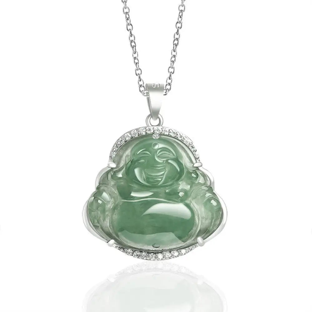 BWOOOH 925 sterling silver Laughing Buddha natural jade luck prosperity titanium chain necklace pendant