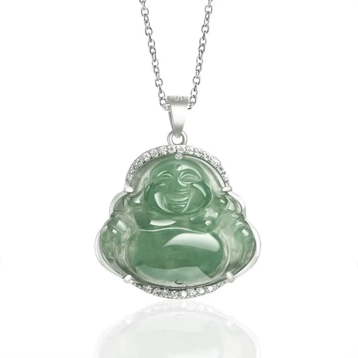 BWOOOH 925 sterling silver Laughing Buddha natural jade luck prosperity titanium chain necklace pendant