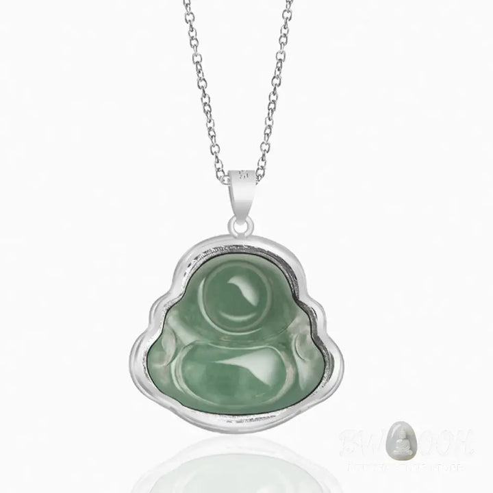 Buddha Stones Laughing Buddha Natural Jade Luck Prosperity Necklace Titanium Steel Chain Pendant - BWOOOH - Laughing