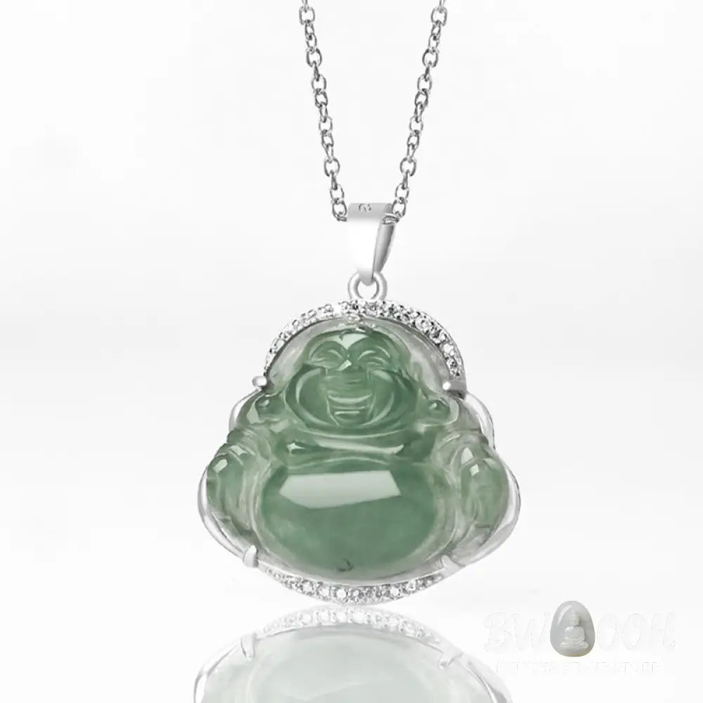Buddha Stones Laughing Buddha Natural Jade Luck Prosperity Necklace Titanium Steel Chain Pendant - BWOOOH - Laughing