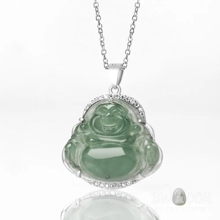 Buddha Stones Laughing Buddha Natural Jade Luck Prosperity Necklace Titanium Steel Chain Pendant - BWOOOH - Laughing