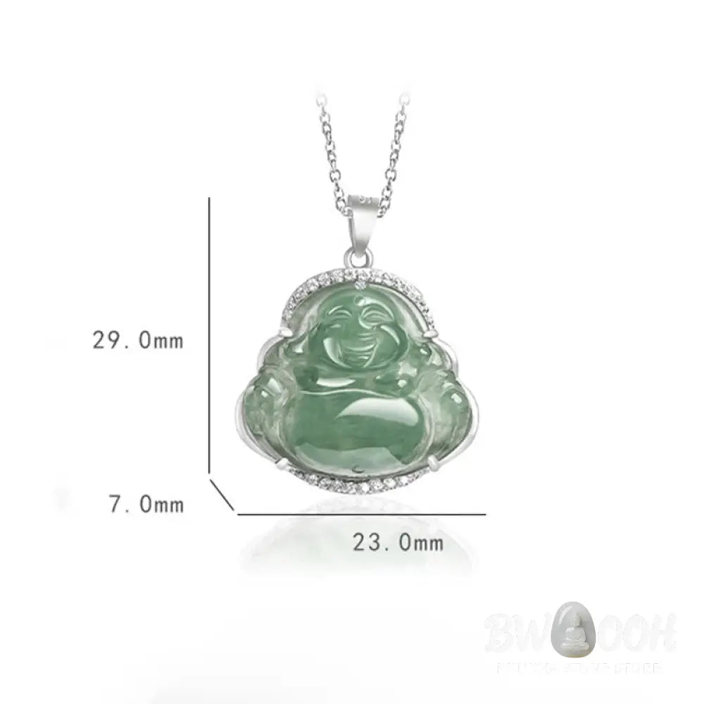 Buddha Stones Laughing Buddha Natural Jade Luck Prosperity Necklace Titanium Steel Chain Pendant - BWOOOH - Laughing