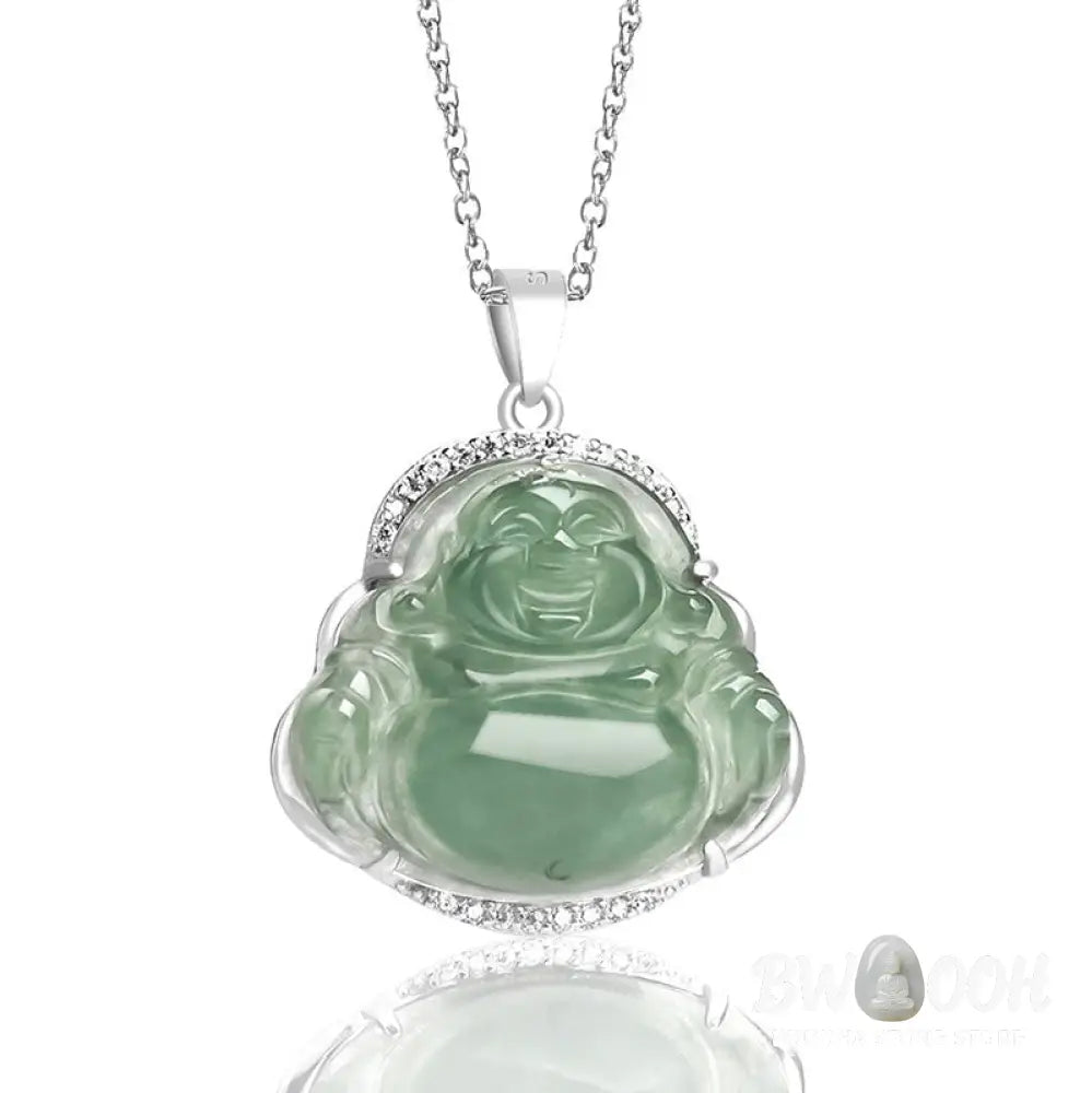 Buddha Stones Laughing Buddha Natural Jade Luck Prosperity Necklace Titanium Steel Chain Pendant - BWOOOH - Laughing