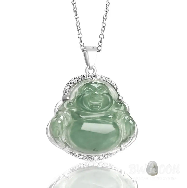 Buddha Stones Laughing Buddha Natural Jade Luck Prosperity Necklace Titanium Steel Chain Pendant - BWOOOH - Laughing