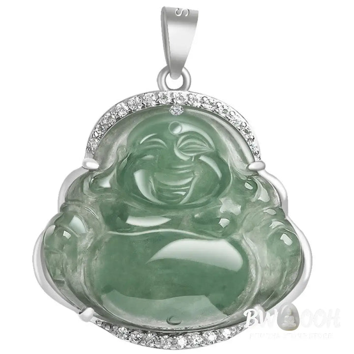 Buddha Stones Laughing Buddha Natural Jade Luck Prosperity Necklace Titanium Steel Chain Pendant - BWOOOH - Laughing