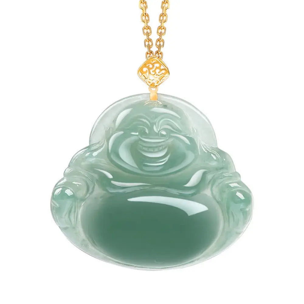 Buddha Stones Laughing Buddha Natural Jade Prosperity Abundance Necklace Pendant - BWOOOH - Gold - Necklaces &amp; Pendants