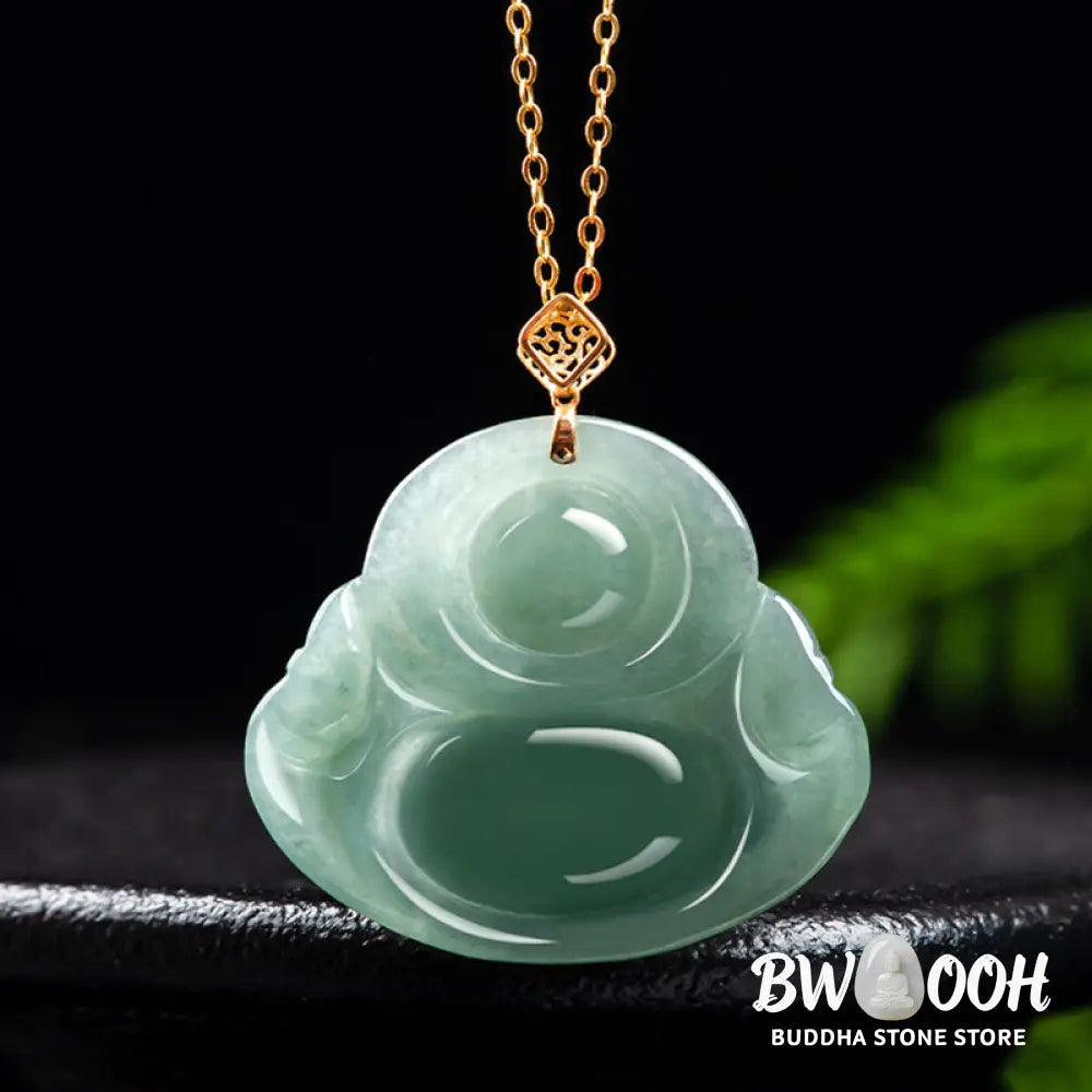 Buddha Stones Laughing Buddha Natural Jade Prosperity Abundance Necklace Pendant - BWOOOH - Necklaces &amp; Pendants