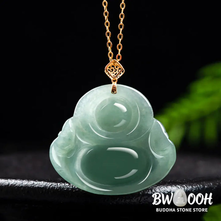 Buddha Stones Laughing Buddha Natural Jade Prosperity Abundance Necklace Pendant - BWOOOH - Necklaces &amp; Pendants
