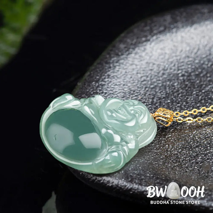 Buddha Stones Laughing Buddha Natural Jade Prosperity Abundance Necklace Pendant - BWOOOH - Necklaces &amp; Pendants
